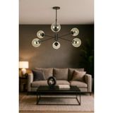 UltraMint Şeffaf Camlı Modern Salon Oturma Odası Avizesi, Siyah Renkli, 6'lı Set - Seçenek 1 - Ahşap