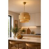 UltraMint Şık 3 Katlı Hasır Pasta Sarkıt, Rattan Salon ve Antre Avizesi - Seçenek 1 - Ahşap - Ceviz