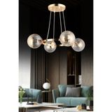 UltraMint Şık 4'lü Gold Halka Füme Glop Camlı Modern Avize - Seçenek 1 - Altın