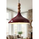 UltraMint Şık Ahşap Boncuklu Bordo Metal Sarkıt, 35 Cm, Yemek Masası Üstü Avize - Seçenek 1 - Amber