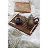 UltraMint Şık Ahşap Mat Altın L Dizayn 34X23 cm Tepsi - Ahşap - Bej - Siyah - Seçenek 1