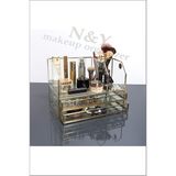 UltraMint Şık Altın Tonlu Çift Çekmeceli Makyaj Organizer 28X20X17 cm
