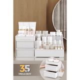 UltraMint Şık Beyaz Çok Katlı Makyaj ve Kozmetik Organizer, Çekmeceli, 35CM - Ahşap - Bej - Siyah