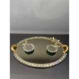 UltraMint Şık Dekoratif Kristal Cam Oval Sunum Tepsisi, Zarif Gold Detaylarla - Altın - Seçenek 1