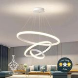 UltraMint Şık Modern 3 Halkalı Beyaz LED Sarkıt Avize, Kumandalı ve Ayarlanabilir - Seçenek 1 - Ahşap - Bej - Siyah
