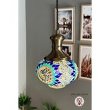 UltraMint Şık Mozaik Cam Tekli Avize, Retro Sarkıt Lamba, Salon Aydınlatması - Seçenek 1 - Açık Beyaz - Gri