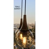 UltraMint Şık Tekli Avize, Eskitme Kasa ve Bal Cam Detaylı, Modern Tasarım - Seçenek 1 - Amber