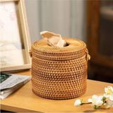 UltraMint Yuvarlak Rattan Bambu Dekoratif Sunum Peçetelik, Şık ve Doğal Tasarım - Ahşap - Ceviz