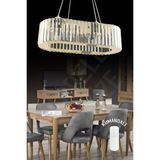 UltraMint Yuvarlak Zambak Yemek Masası ve 4'lü Gold Lüx Modern Taşlı Avize Seti - Seçenek 1 - Açık Beyaz - Gri