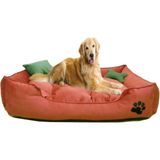 Ultrasoft Büyük Irk Köpek Yatağı Yıkanabilir Yüksek Kaliteli Kumaş Pati Işlemeli - Kiremit - 80 x 100 cm