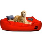 Ultrasoft Büyük Irk Köpek Yatağı Yıkanabilir Yüksek Kaliteli Kumaş Pati Işlemeli - Kırmızı - 80 x 100 cm