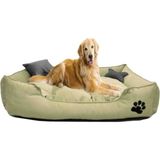 Ultrasoft Büyük Irk Köpek Yatağı Yıkanabilir Yüksek Kaliteli Kumaş Pati Işlemeli - Krem - 80 x 100 cm