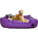 Ultrasoft Büyük Irk Köpek Yatağı Yıkanabilir Yüksek Kaliteli Kumaş Pati Işlemeli - Mor - 80 x 100 cm