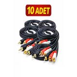 Ultratekno 3.5Mm Aux To 2 Rca Ses Kablosu 1.5M | 10’Lu Paket | Standart Ses Kablosu