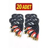 ULTRATEKNO 3.5mm AUX to 2 RCA Ses Kablosu 1.5m | 20’li Paket | Standart Ses Kablosu