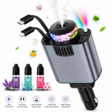 Ultratekno C7 Araç Şarj Cihazı 5in1 45w Hızlı Şarj Oto Parfüm Difüzör Type-c & Lightning Makaralı Kablo Rgb Yıldız Işığı Araç İçi Nemlendirici Gri