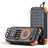 UltraTekno Fc-20 20000 Mah Solar Powerbank Pd 22.5W Hızlı Şarj Kablosuz Şarj El Kranklı LED Fenerli Kamp Tipi Güç Bankası - Siyah - Turuncu