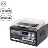 Ultratekno Hepsi Bir Arada Elektrikli Vintage Plak Çalar CD Çalar Kaset USB Bluetooth Tf Aux Özellikli Kumandalı Pikap - Siyah