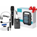 UltraTekno Kablosuz Mikrofon Seti Uhf 6.3mm + 6.5” Bluetooth Hoparlör Hediyeli Karaoke Seti | El & Kafa Mikrofonlu Profesyonel Ses Sistemi - Siyah