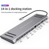 UltraTekno Laptop Macbook Uyumlu Type C Çoklayıcı Port Istasyonu 14IN1 Çevirici Kart Okuyucu Hub - Gri