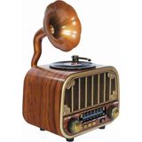 UltraTekno MD-1318BT Nostaljik Gramofon Görünümlü Bluetooth Hoparlör | 3 Bant Radyo | USB Kart Aux | Type-C - Açık Ahşap