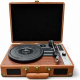UltraTekno MZL-P01 Bluetooth Plak Çalar | 3 Hızlı (33/45/78 Rpm) Retro Pikap | USB Sd Aux Rca Kulaklık Destekli Taşınabilir Valiz Tipi Plakçalar - Kahverengi