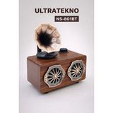 UltraTekno NS-801BT Gerçek Ahşap Gramofon Tipi Bluetooth Hoparlör Fm Radyo - Koyu Ahşap