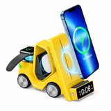 ULTRATEKNO T20 15W 5’i 1 Arada Magsafe Kablosuz Şarj İstasyonu, Dijital Saatli Forklift Tasarım, iPhone 16/15/14/13/12, Apple Watch, AirPods Uyumlu Masaüstü Hızlı Şarj Standı (Sarı)