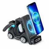 ULTRATEKNO T20 15W 5’i 1 Arada Magsafe Kablosuz Şarj İstasyonu, Dijital Saatli Forklift Tasarım, iPhone 16/15/14/13/12, Apple Watch, AirPods Uyumlu Masaüstü Hızlı Şarj Standı (Siyah)