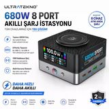 Ultratekno Wlx-R8a 680W Gan Masaüstü Çoklu Şarj İstasyonu Pd 3.1 Usb-C Laptop Macbook Telefon Tablet Hızlı Şarj Cihazı