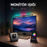 Ultrax Monitör Lambası Rgb Kumandalı Wifi Kontrollü Parlaklık Renk Ayarlı Masa Pc Ekran Işığı