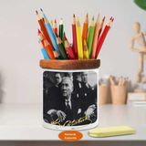 Ulu Önder Mustafa Kemal Atatürk Ahşap Seramik Kalemlik-A2514 - Renkli