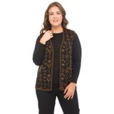 Uludağ Triko Kadın Ana Çiçek Desenli Cepli Kilim Yelek