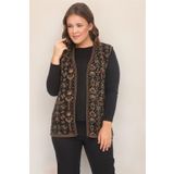 Uludağ Triko Kadın Gümüş Çiçek Desenli Cepli Kilim Yelek