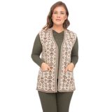 Uludağ Triko Kadın Taş Çiçek Desenli Cepli Kilim Yelek