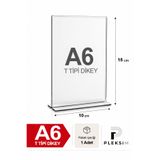 ulusoypleksi 1 Adet A6 T Tipi Dikey 10,5X15 Cm Şeffaf Pleksi Föylük Resimlik Stand Üstü Sergileme Etiketlik Fiyatlik Premium Ürün