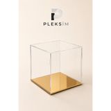 ulusoypleksi 10x10x10 cm Şeffaf Pleksi Akrilik Sunum Kutusu Toz Korumalı Sergileme ve Vitrin Kutusu Gold Aynalı Taban