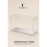 ulusoypleksi 15x10x10 cm Dikdörtgen Şeffaf Pleksi Sunum Kutusu Toz Korumalı Akrilik Sergileme ve Vitrin Kutusu Gümüş Aynalı Taban