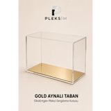 ulusoypleksi 20x10x10 cm Dikdörtgen Toz Korumalı Pleksi Sergileme Kutusu Şeffaf Akrilik Display Box Gold Aynalı Taban