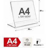 Ulusoypleksi A4 L Tipi Yatay 21X30 cm Şeffaf Pleksi Föylük Resimlik Stand Üstü Sergileme Etiketlik Fiyatlik 45 Adet
