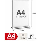 Ulusoypleksi A4 T Tipi Dikey 21X30 cm Şeffaf Pleksi Föylük Resimlik Stand Üstü Sergileme Etiketlik Fiyatlik 75 Adet