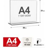 Ulusoypleksi A4 T Tipi Yatay 21X30 cm Şeffaf Pleksi Föylük Resimlik Stand Üstü Sergileme Etiketlik Fiyatlik 45 Adet
