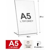 Ulusoypleksi A5 L Tipi Dikey 21X15 cm Şeffaf Masaüstü Pleksi Föylük Resimlik Stand Üstü Sergileme Etiketlik Fiyatlik 4 Adet