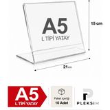 Ulusoypleksi A5 L Tipi Yatay 21X15 cm Şeffaf Pleksi Föylük Resimlik Stand Üstü Sergileme Etiketlik Fiyatlik 10 Adet