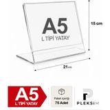 Ulusoypleksi A5 L Tipi Yatay 21X15 cm Şeffaf Pleksi Föylük Resimlik Stand Üstü Sergileme Etiketlik Fiyatlik 75 Adet