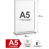 Ulusoypleksi A5 T Tipi Dikey 21X15 cm Şeffaf Pleksi Föylük Resimlik Stand Üstü Sergileme Etiketlik Fiyatlik 2 Adet