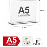 Ulusoypleksi A5 T Tipi Yatay 21X15 cm Şeffaf Pleksi Föylük Resimlik Stand Üstü Sergileme Etiketlik Fiyatlik 5 Adet