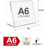 Ulusoypleksi A6 L Tipi Yatay 10,5X15 cm Şeffaf Pleksi Föylük Resimlik Stand Üstü Sergileme Etiketlik Fiyatlik 20 Adet