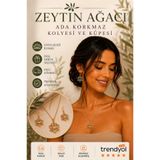 Ümaks Silvers Lotus Çiçeği Çelik Kolye Küpe Seti Gold Renk Kararma Yapmaz