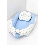 Umay Bebek Babynest, Bebek Uyku Yatağı 0-2 Yaş - %100 Pamuk - Mavi Beyaz Yıldız